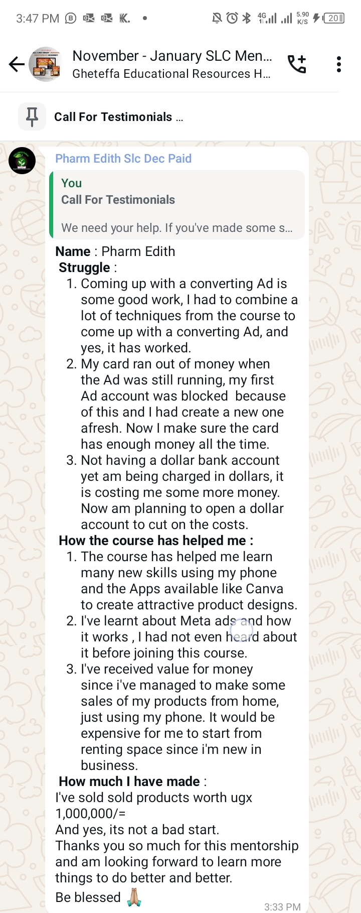 Edith testimonial screenshot — replace this image in Elementor